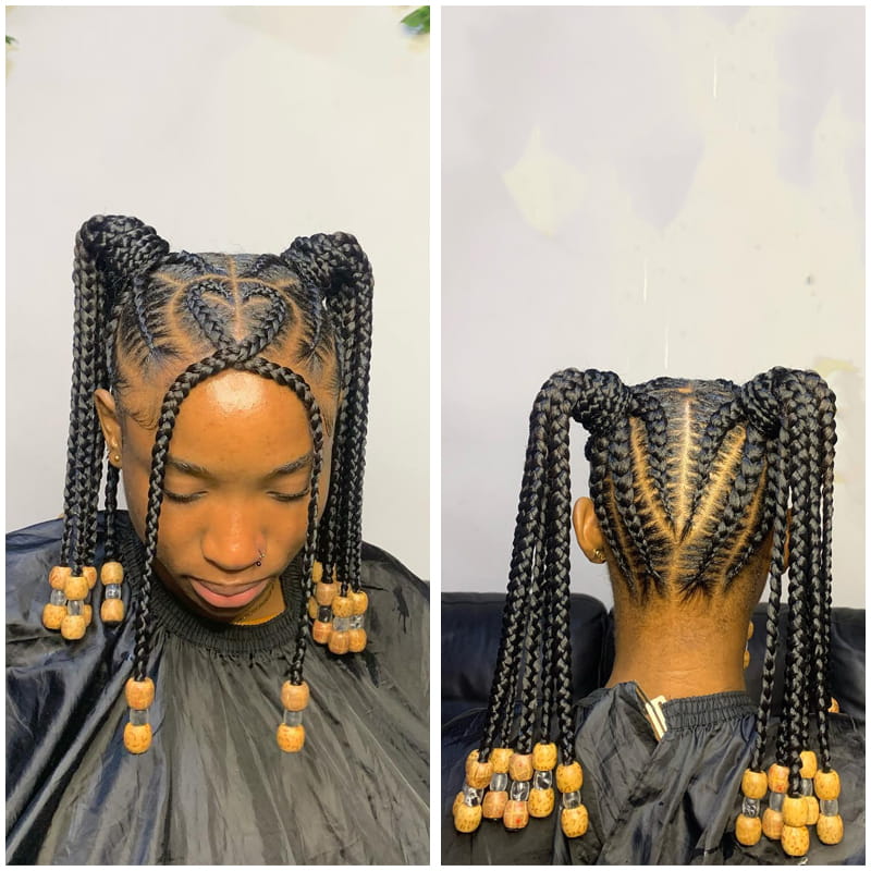 Double Cornrow Ponytail Hairstyles for Dark Women