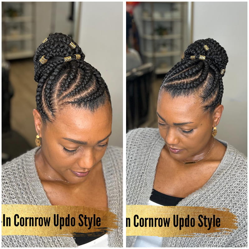 Feed In Cornrow Updo for African American Women