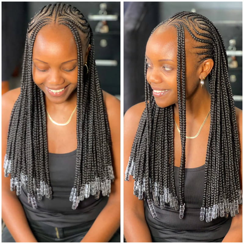 Fulani Cornrows with Bangs and Beads