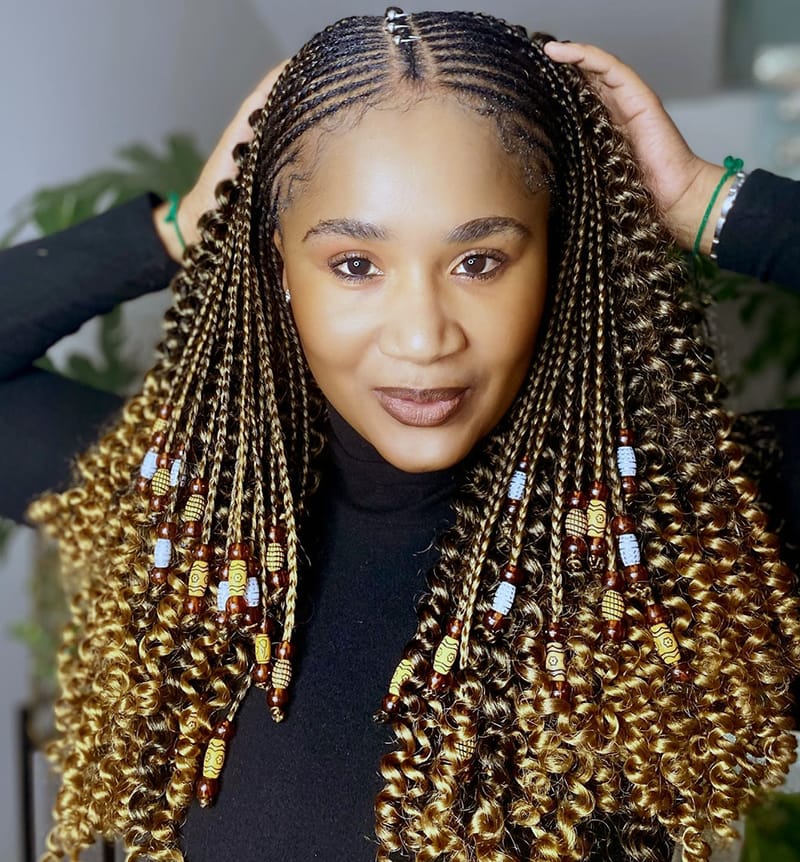 African Fulani-Inspired Cornrow Braid hairstyles with Beads and Curls