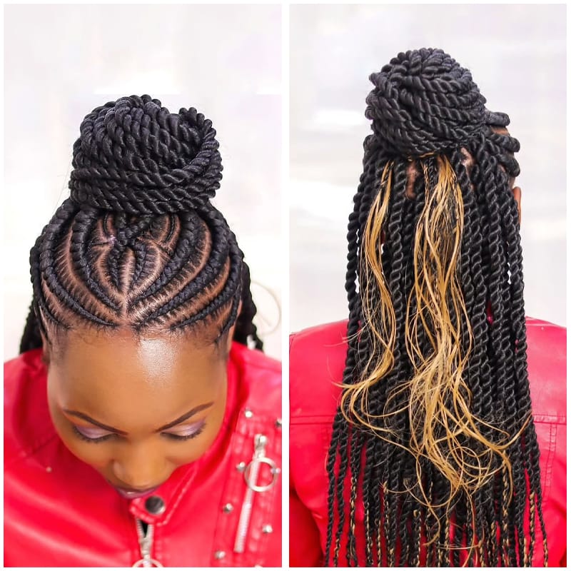 Half Up, Half Down Twisted Cornrow Braids