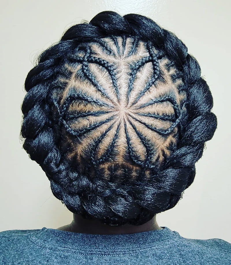 Halo Braid with Floral Cornrows