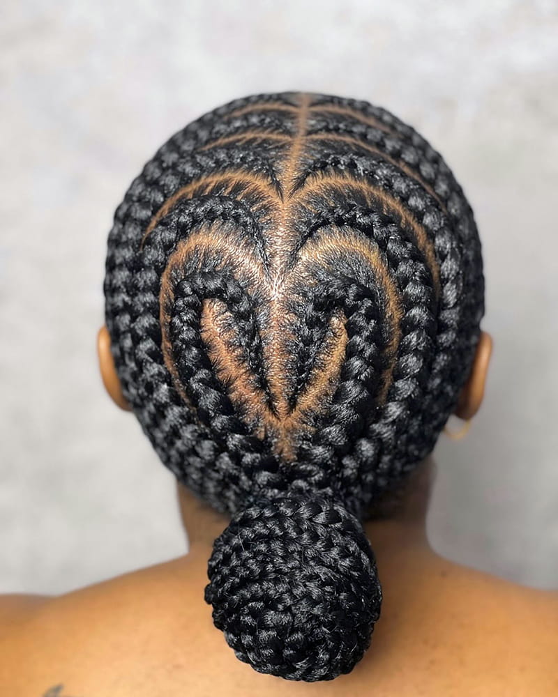 Heart Cornrows with Braided Bun