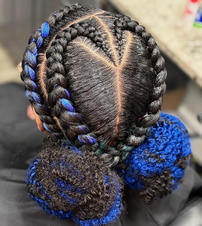 Heart Cornrows with Puff Balls