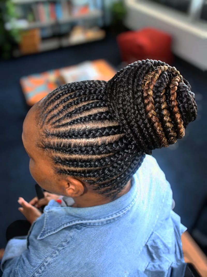 Highlighted High Cornrow Bun