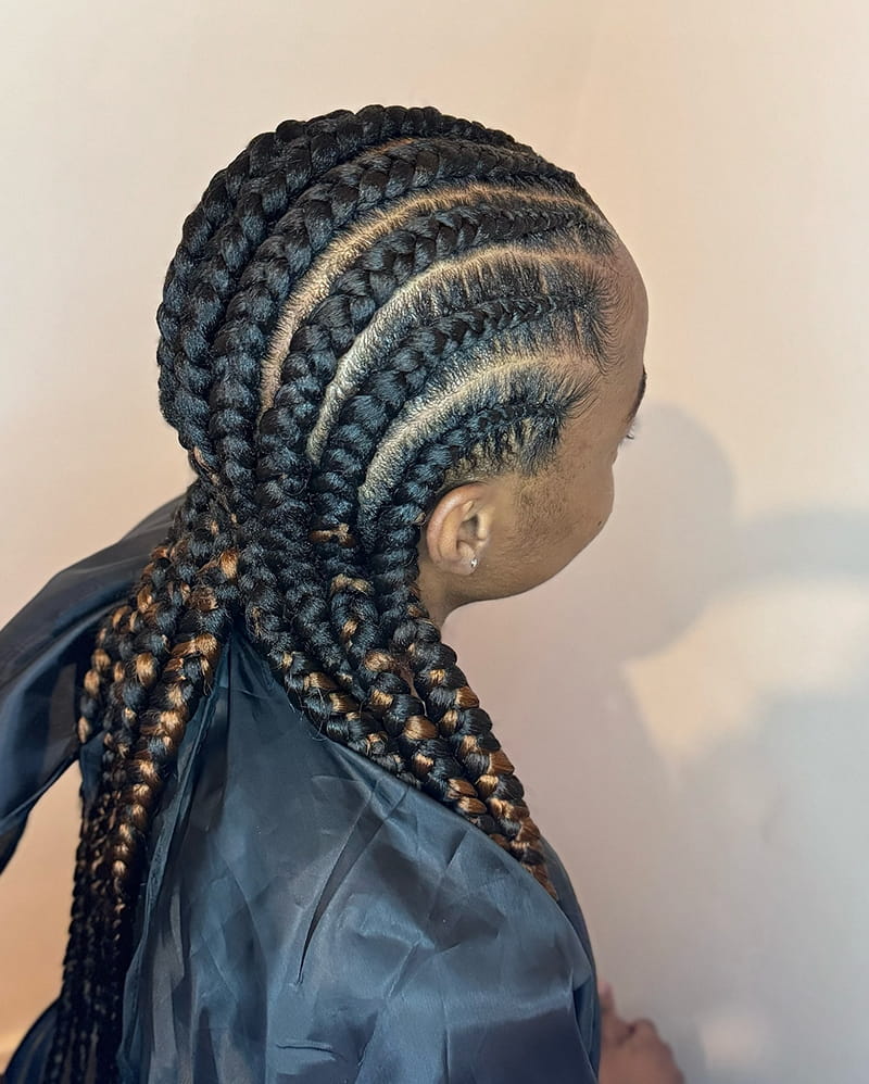 Highlighted Six Cornrow Braids for Dark Women