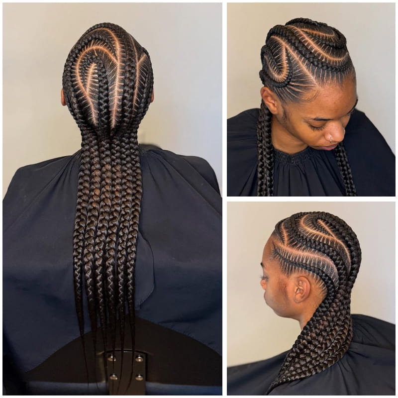 Hip-Length Thick African Cornrow Braid Hairstyle