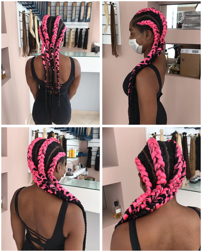 Huge Pink Cornrow Braids for Black Women