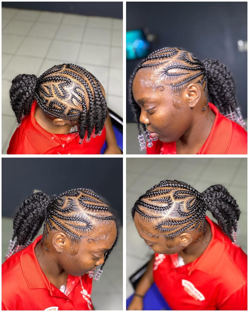 Innovative Cornrow Braided Ponytail with Beads