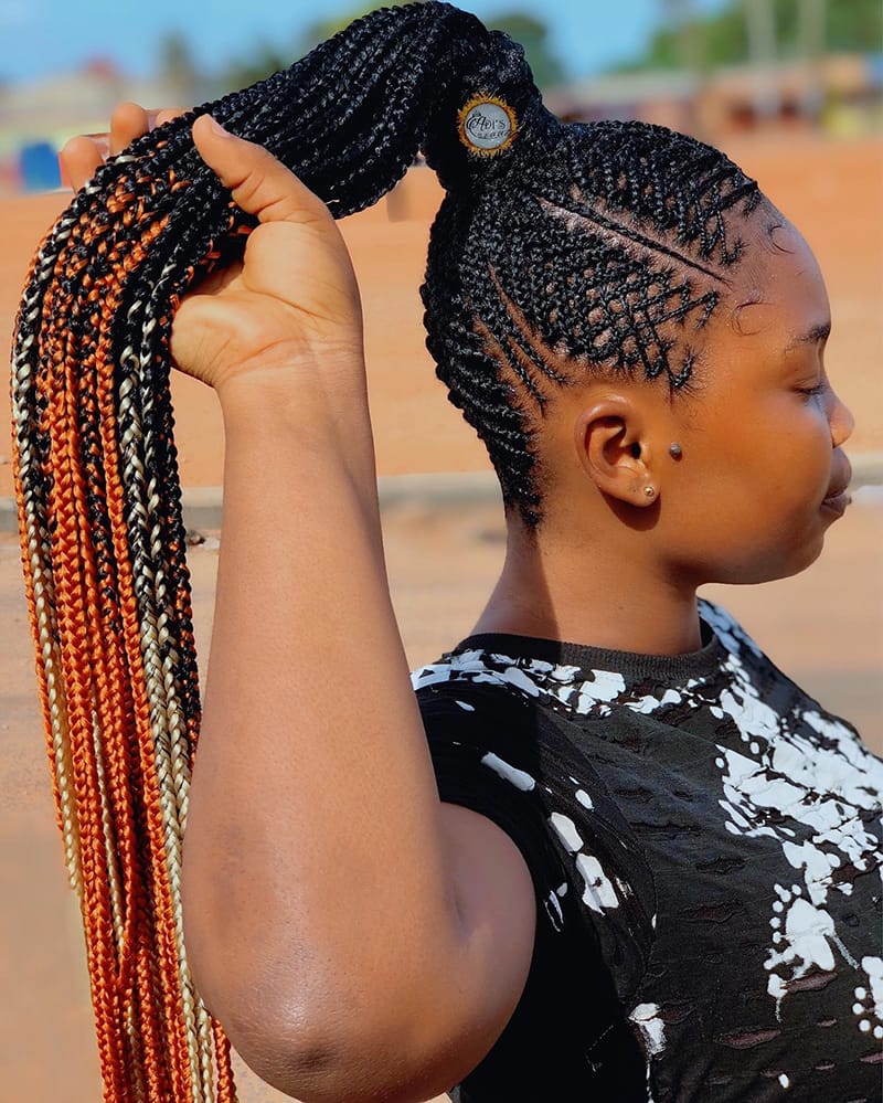 African Intricate Cornrow Braid Hairstyles with Ponytail