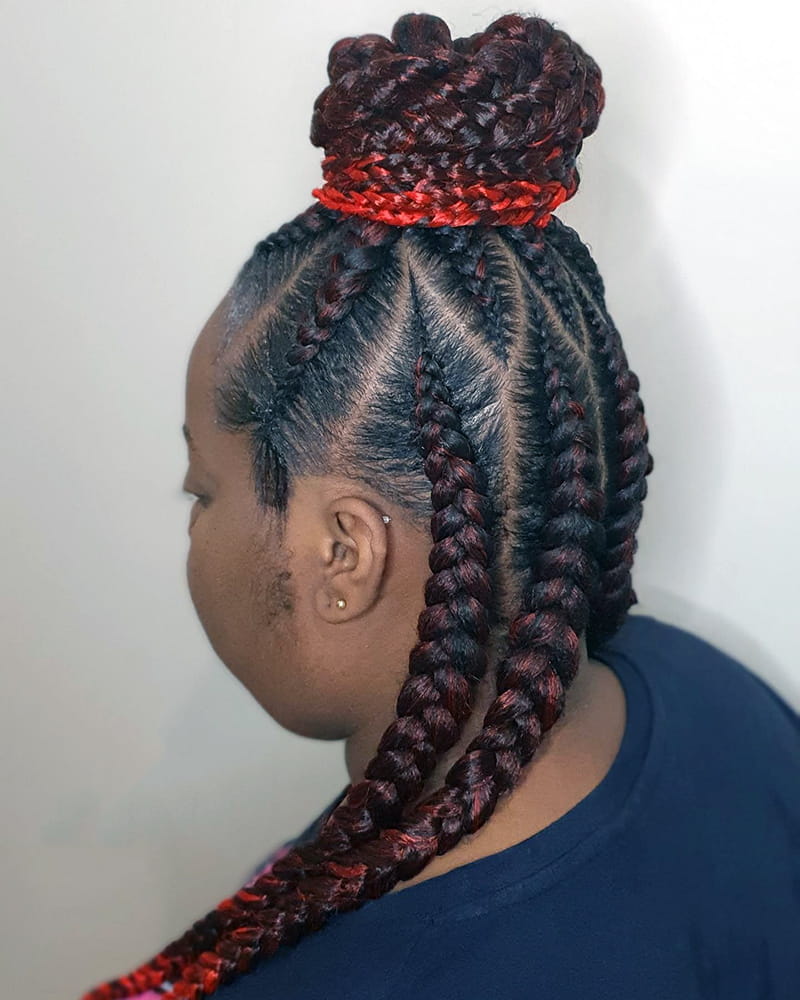 African Jumbo Cornrow Braid Hairstyles with Half Updo