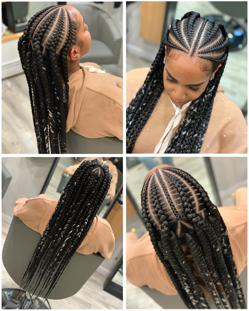 Jumbo Braids with Cornrows and Box Braids