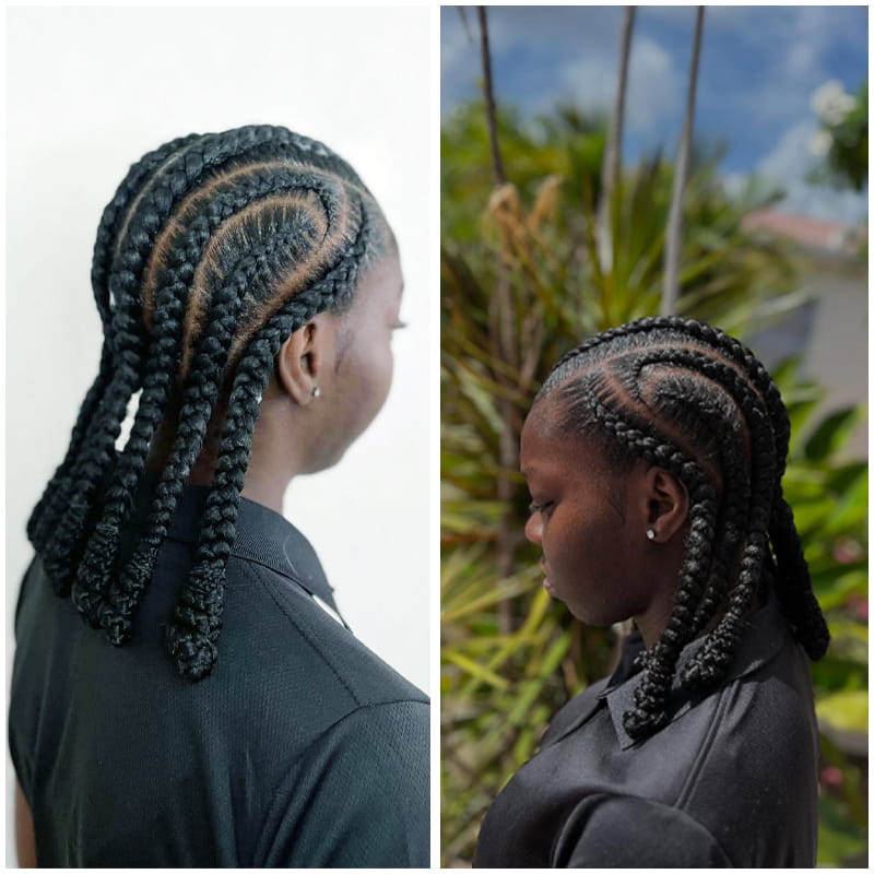 Jumbo Cornrows and Bantu Knots