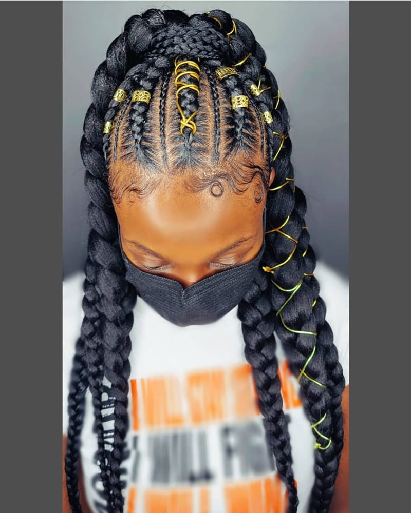 Jumbo Cornrows with Golden Beads