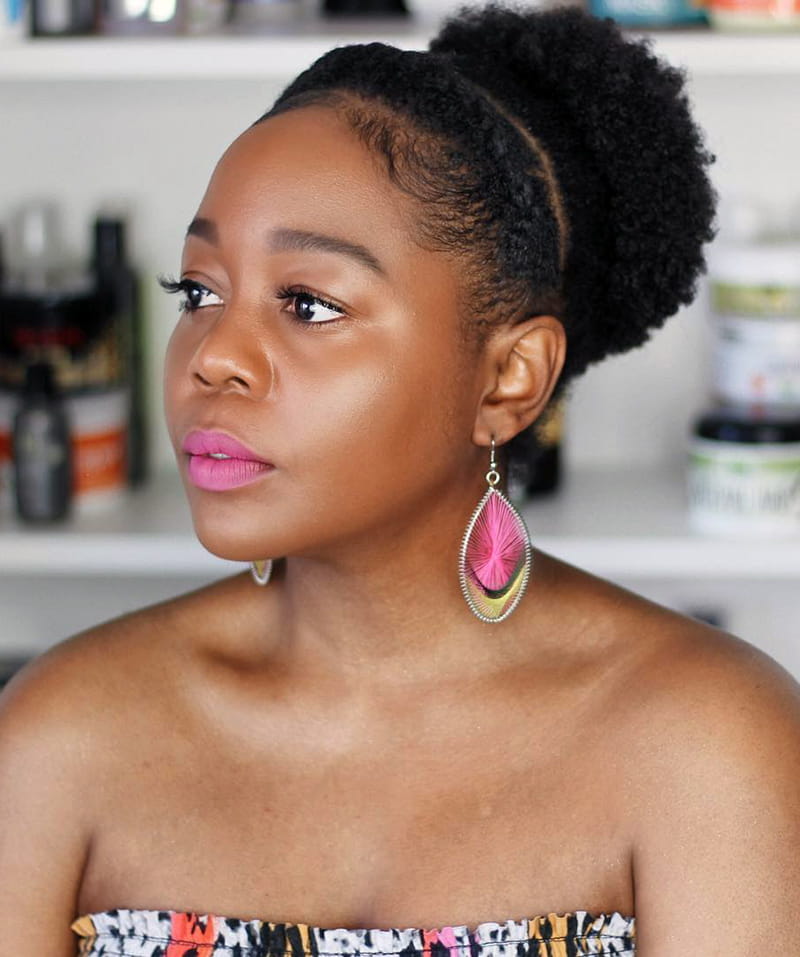 Low Afro Puff with Flat Twist Braids
