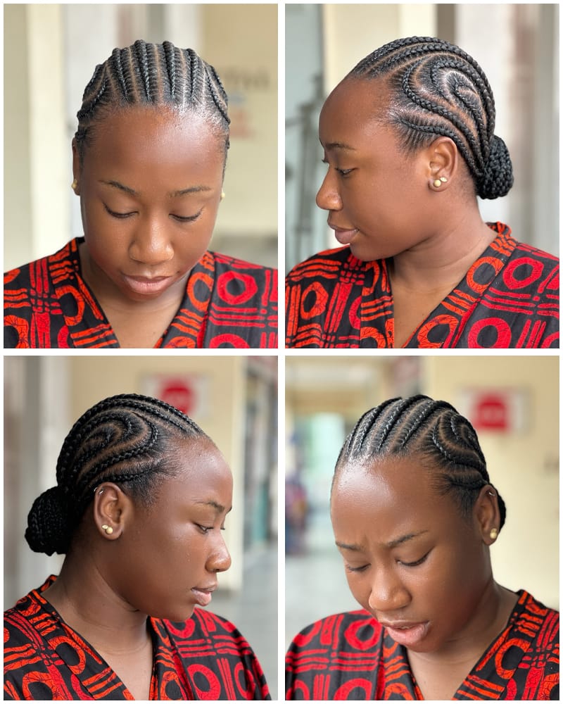 Low Cornrow Bun Style
