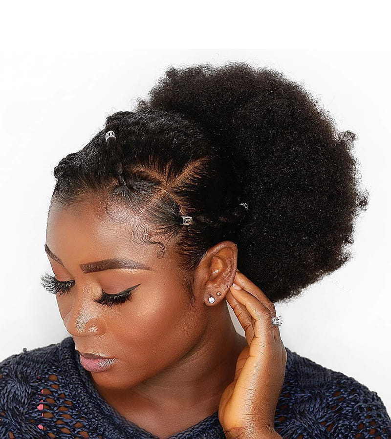 Low Puff Afro With Braids and Beads