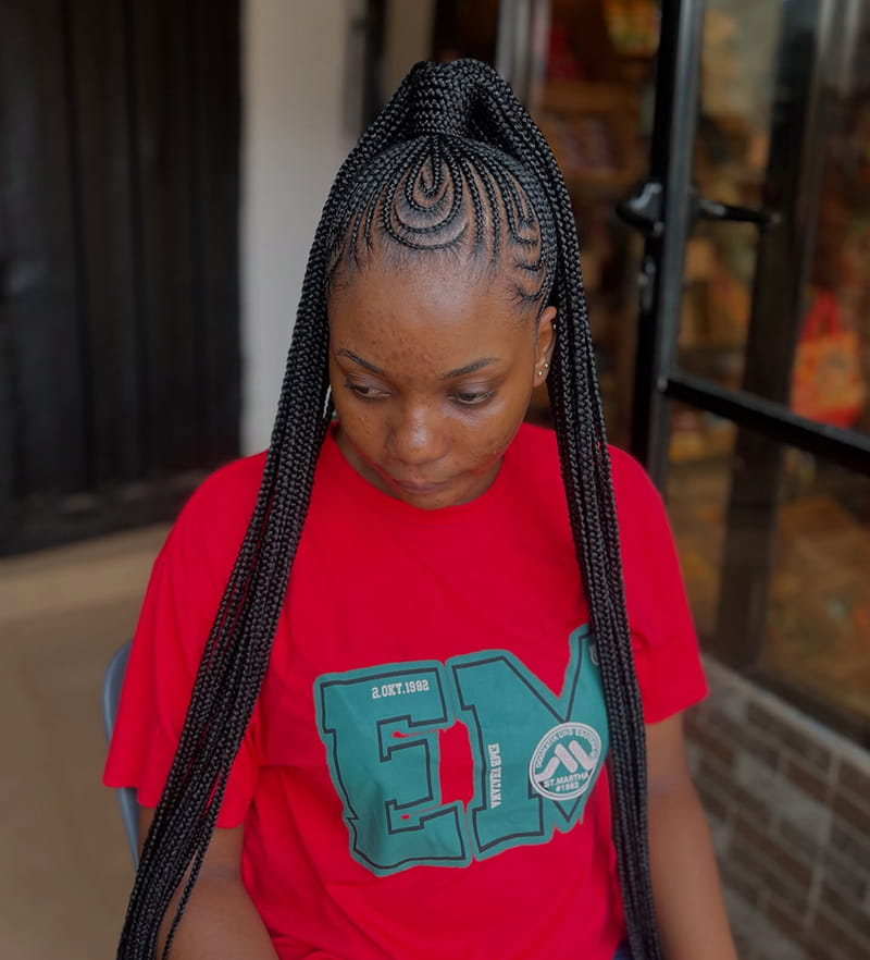 Micro Cornrow Braids with High Ponytail