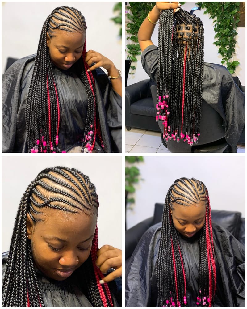 Pink Peekaboo Cornow Braids with Beads