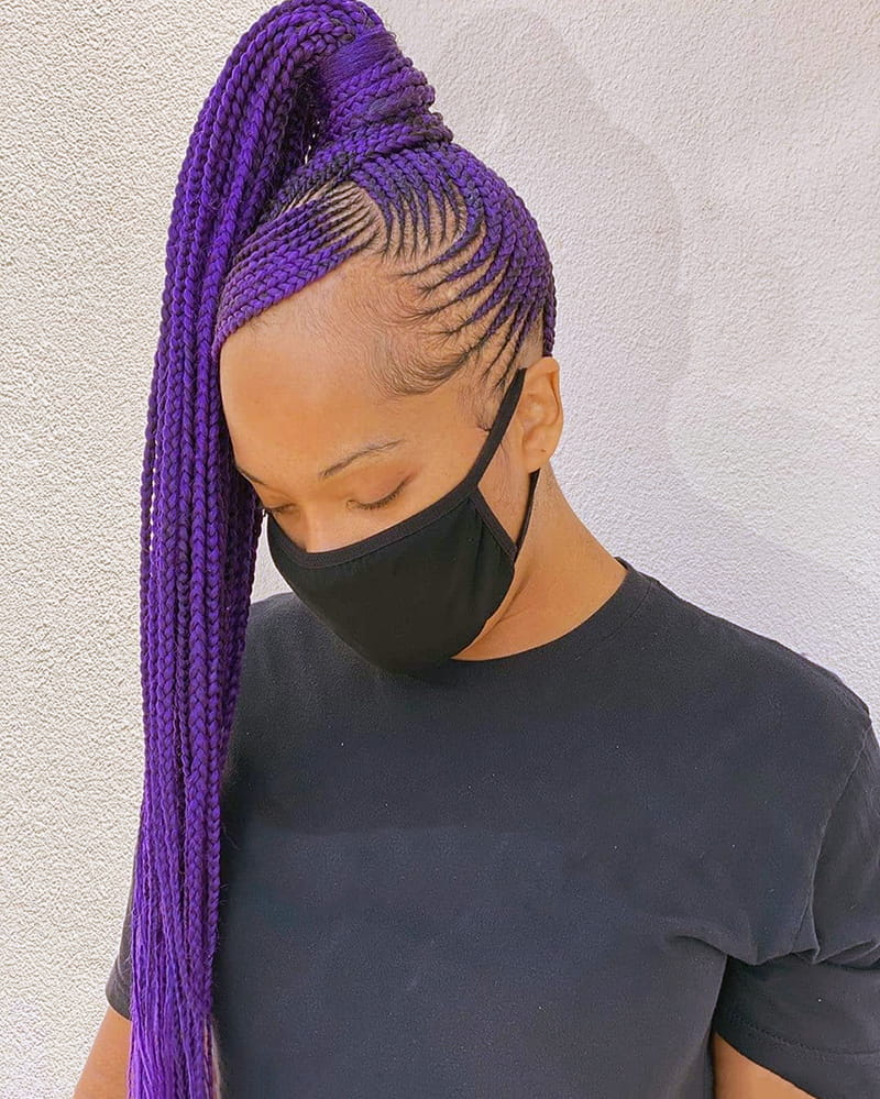 African Purple Cornrow Braid Hairstyles with High Ponytail
