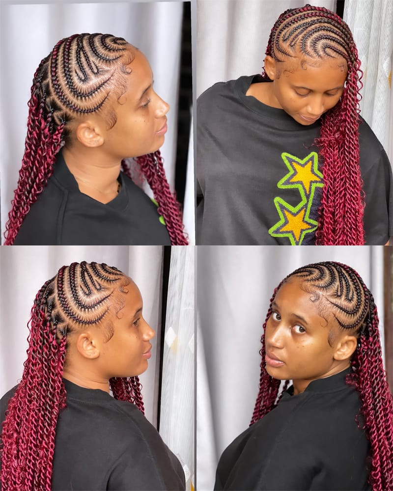 Red Cornrow Braids with Twisted Braids