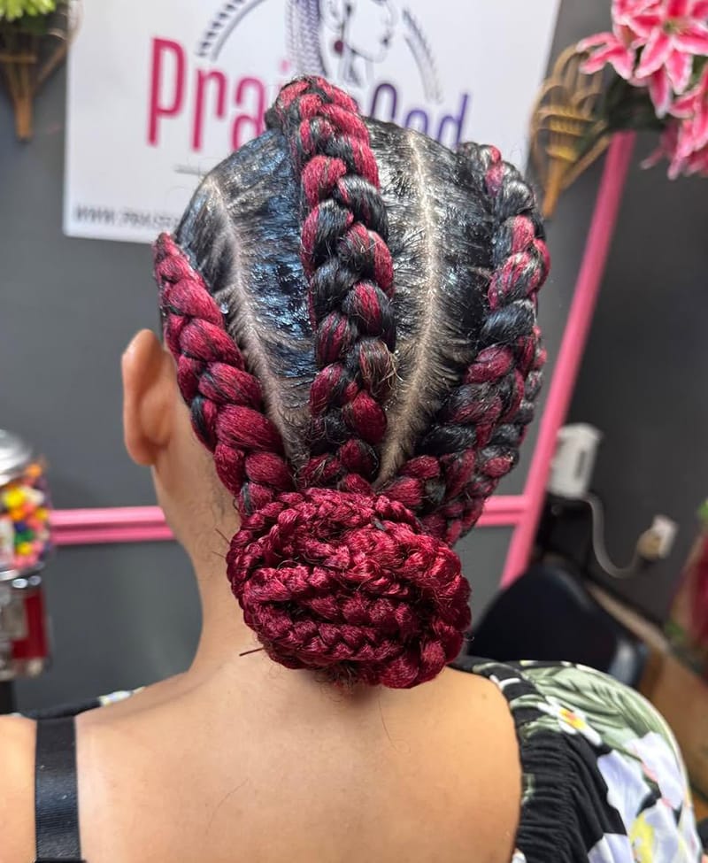 Red Cornrow Bun