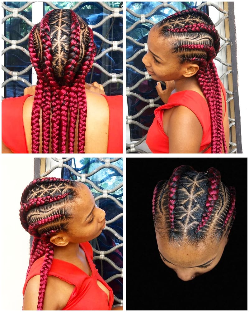 Red Thick Cornrows for Dark Women