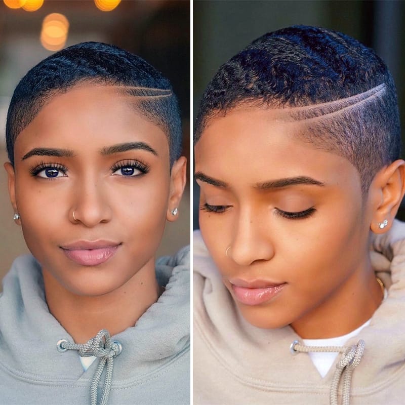 Shot Buzz Cut with Razor Line for Professional Black Women
