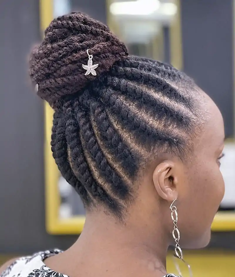 Side View of Natural Flat Twist Bun
