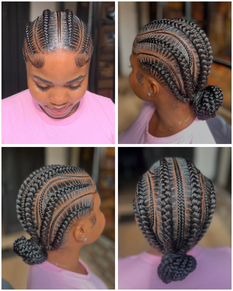 Straight Back Cornrows Plus Low Bun