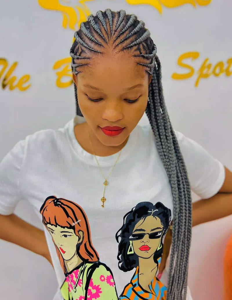 Sunburst Cornrows with Gray Braids