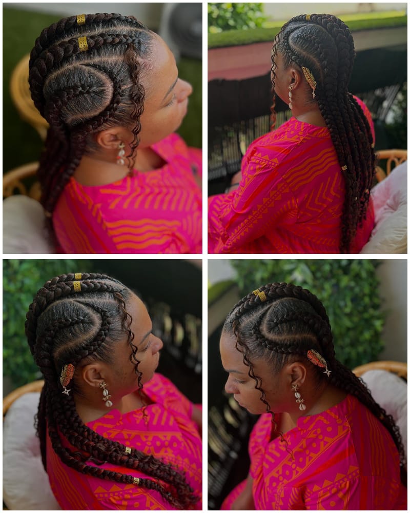 Super Thick Cornrow Braids with Golden Hair Cuffs