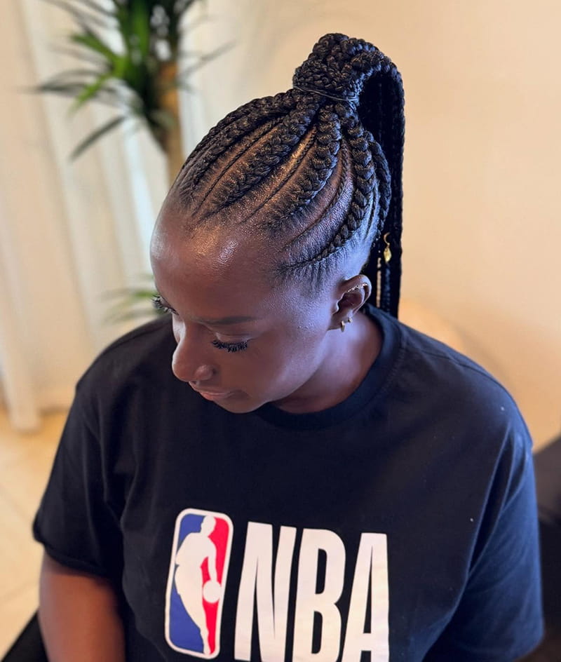 Thick Cornrow Braided Ponytail;
