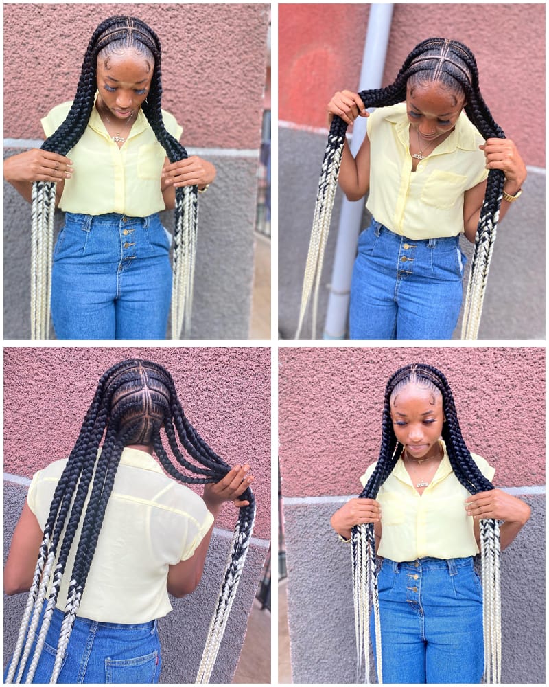 African Thick Horizontal Cornrow Braid Hairstyles with Ombre Color