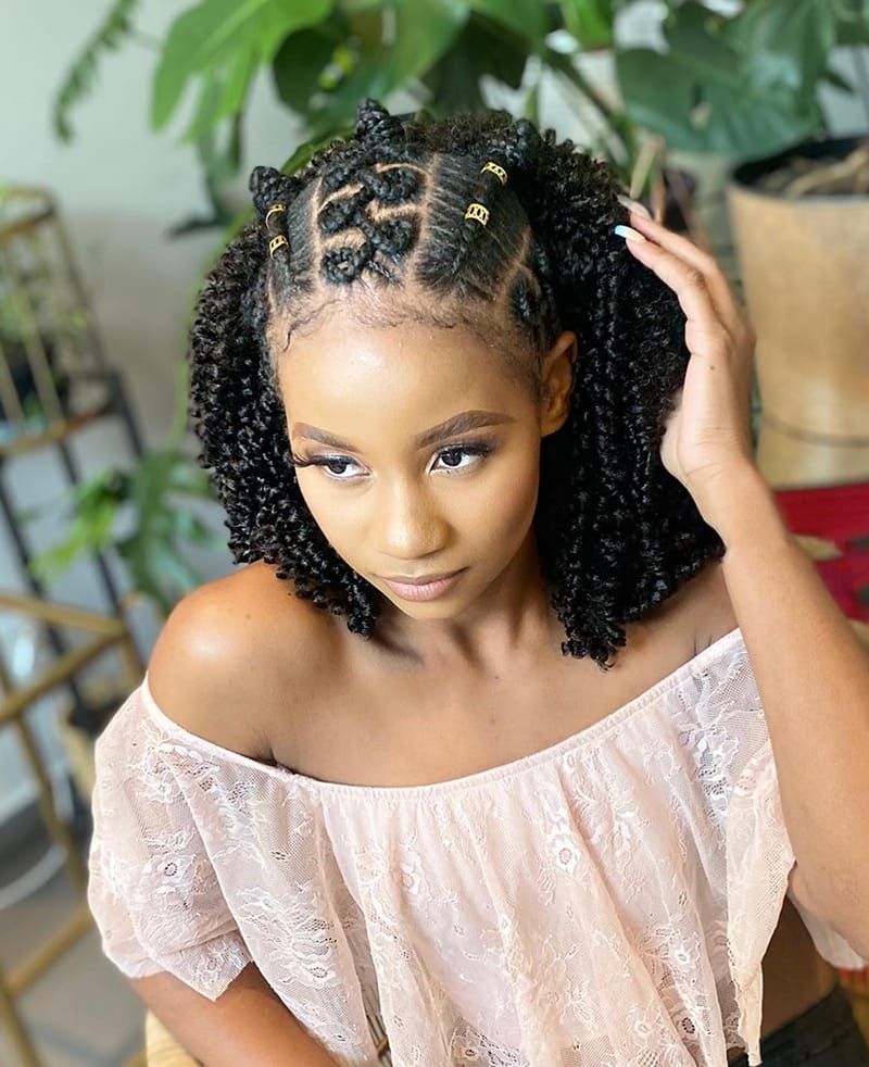 Zigzag Cornrows with Afro Curls