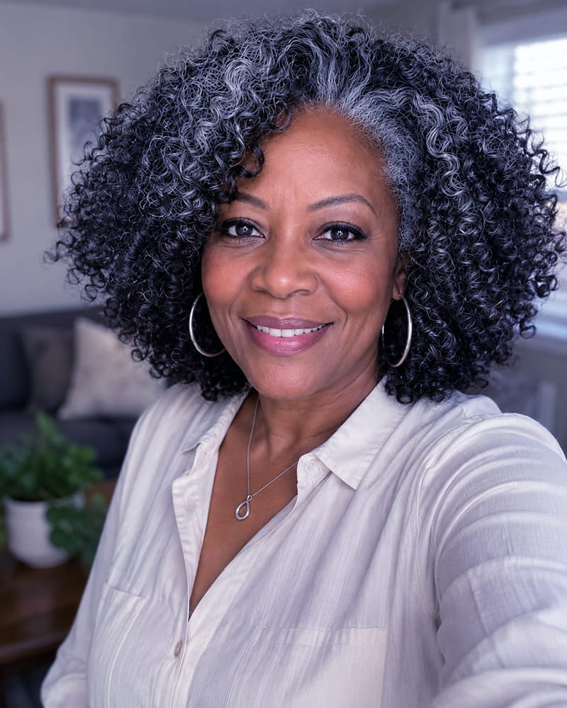 Classic Curly Bob (with collar-length curls) Hairstyles for Black Women Over 50