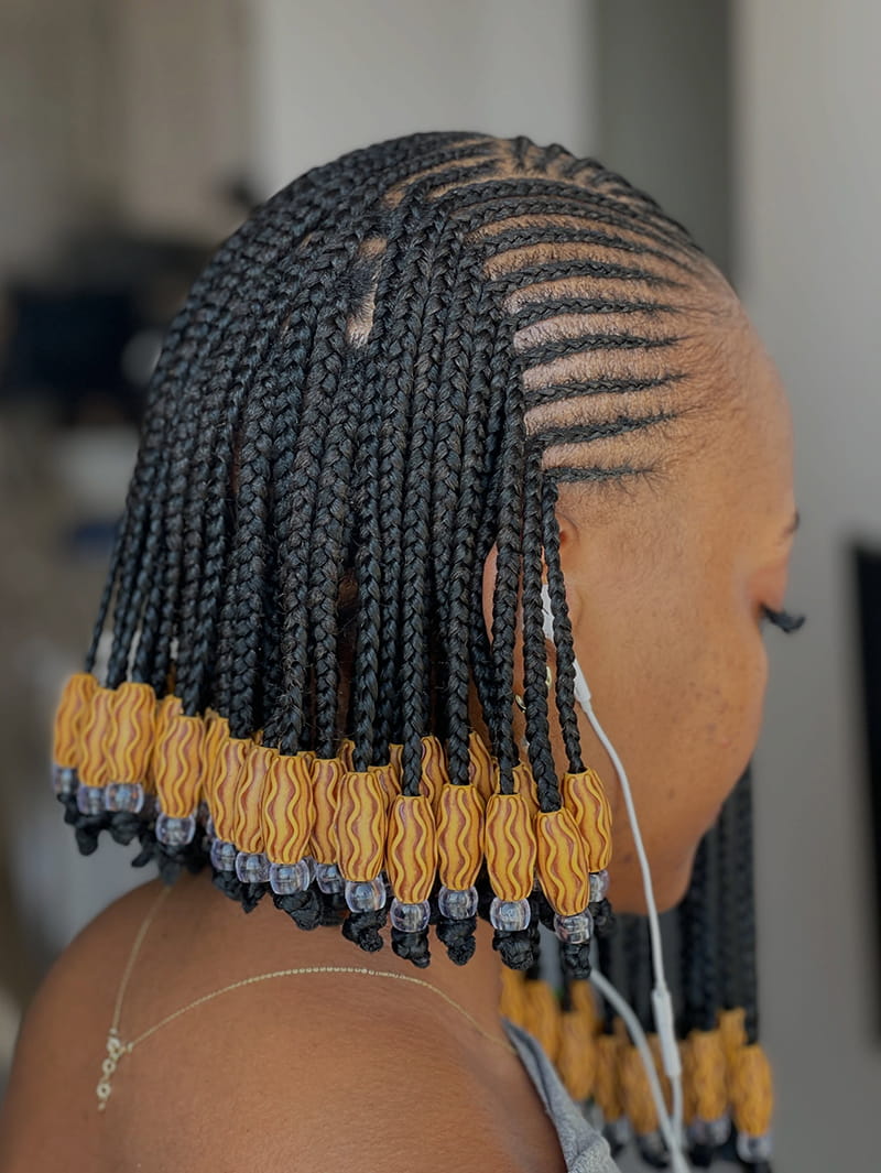 Back View of Asymmetrical Fulani Braids with a Deep Side Part