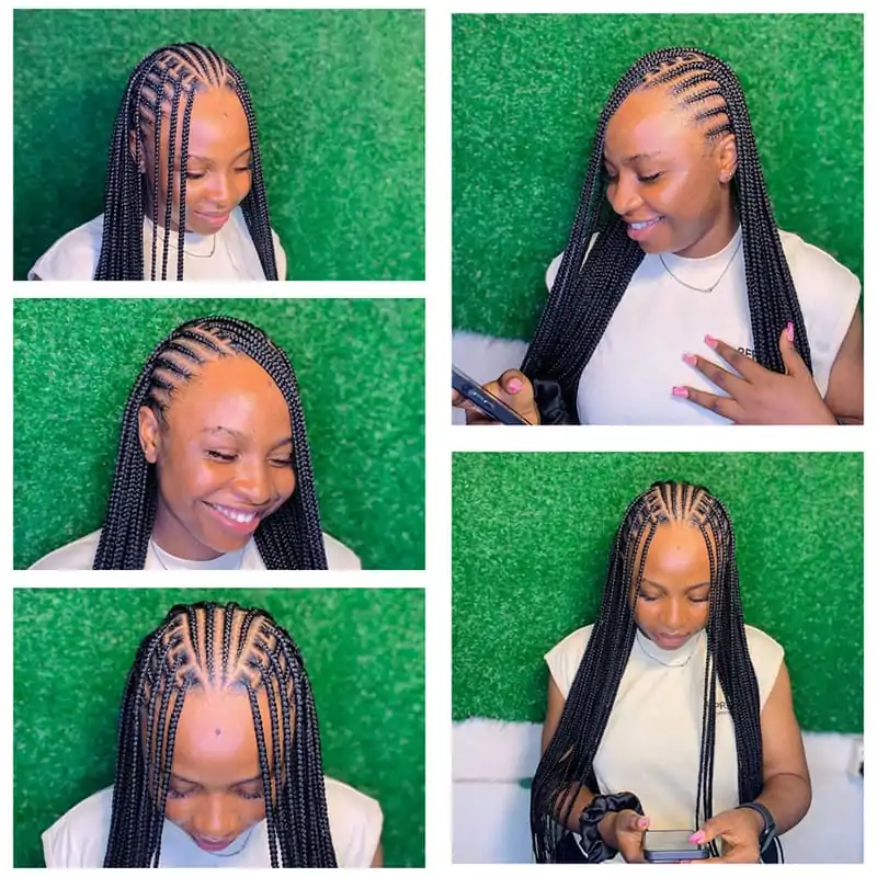 Lovely Black Woman Wearing a Flip-Over Fulani Side Braids Hairstyle.