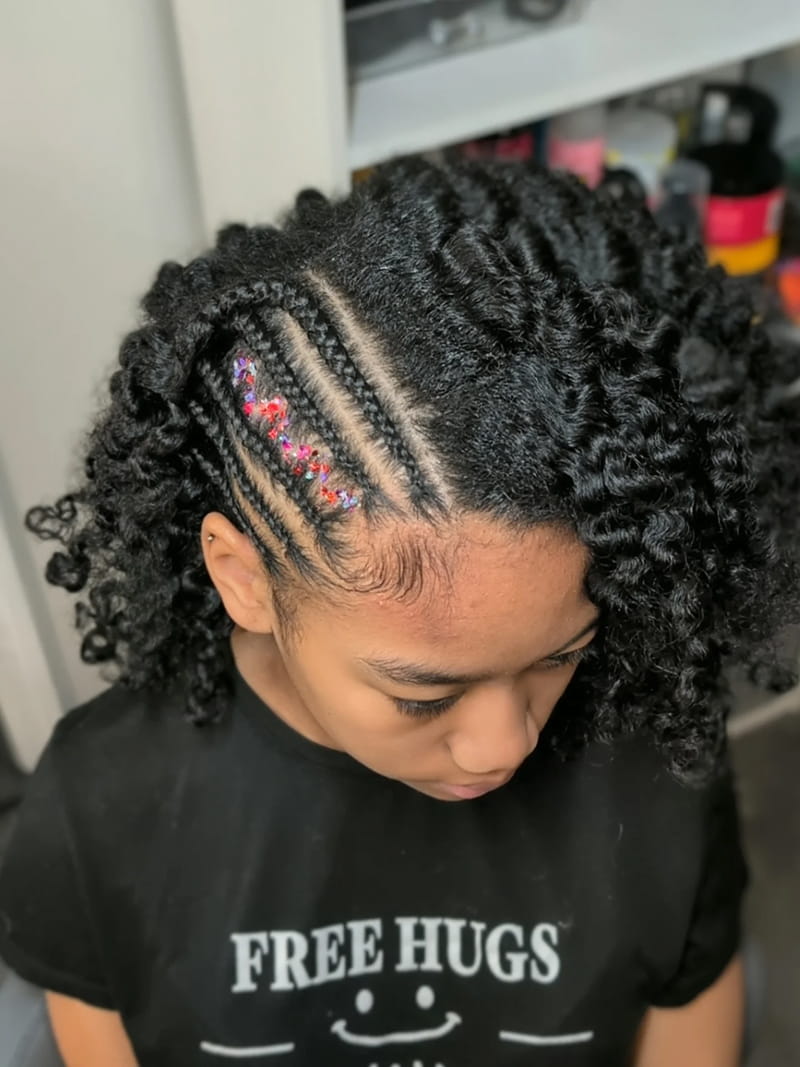 Front View of Side Braids with Braid-Out Curls