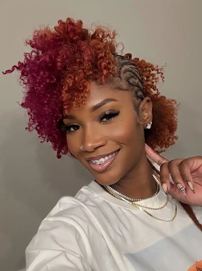 Front View of Side Braids with Colorful Curls for Extra Glam