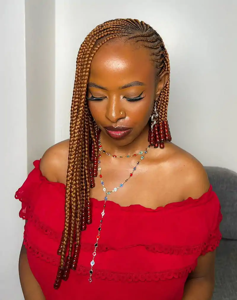 Front View of Fulani Side Braid hairstyle with Asymmetrical Braids