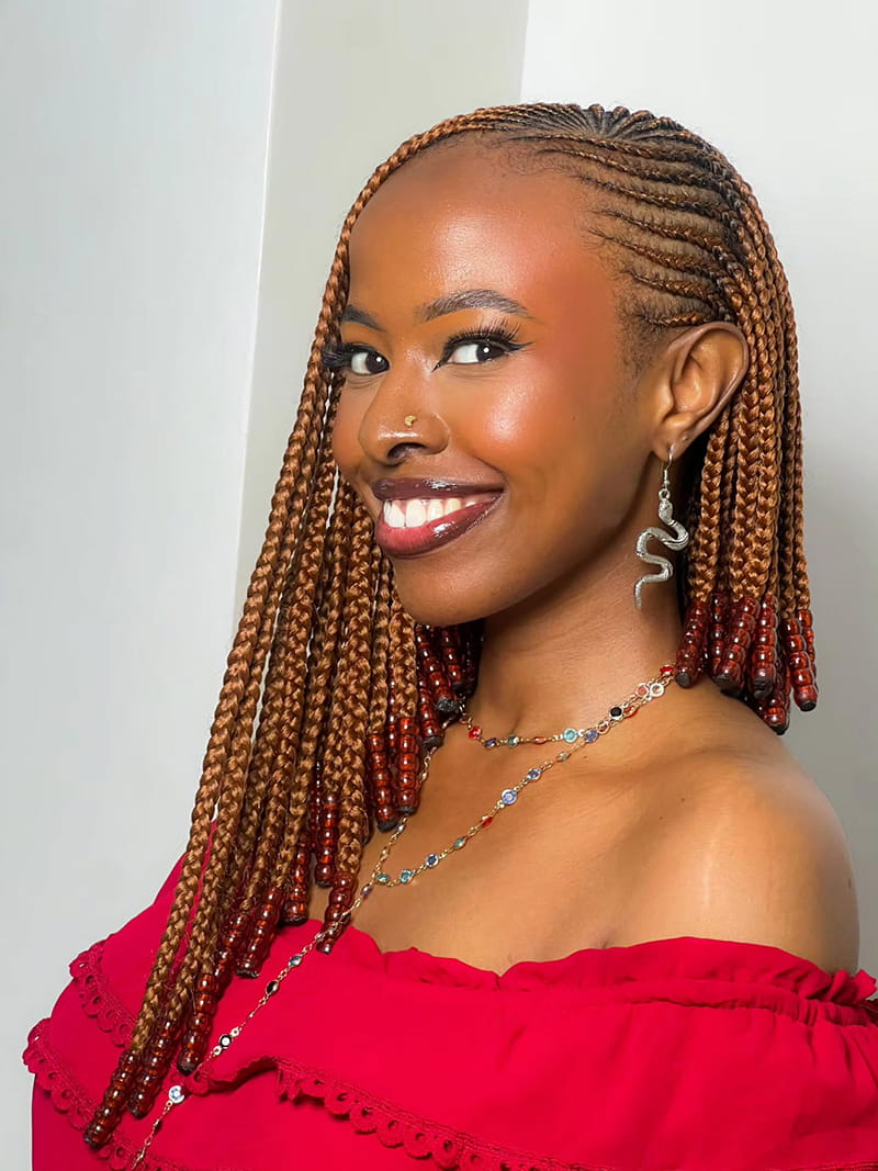 Side View of Fulani Side Braid hairstyle with Asymmetrical Braids