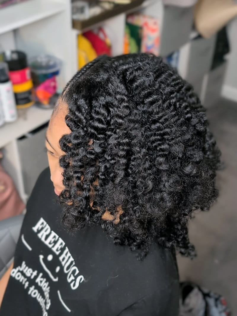Left Side View of Side Braids with Braid-Out Curls