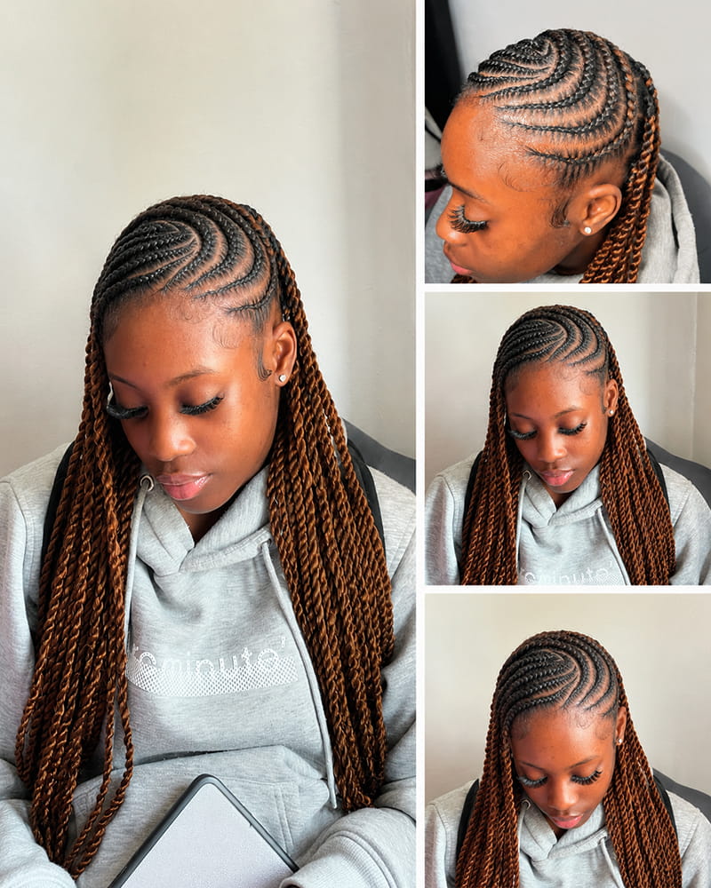 Photo Collage of a Black Woman Wearing Lemonade Braids with Twists