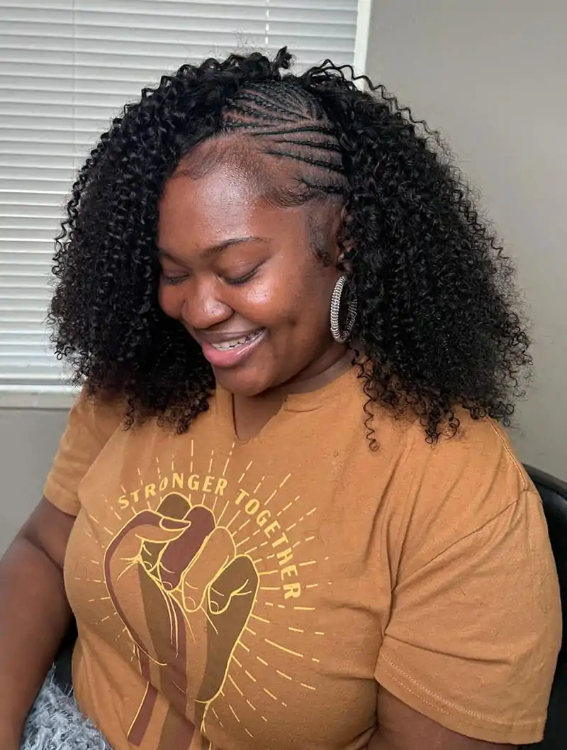 Side Braid Hairstyle with Shoulder Lengthj Curls