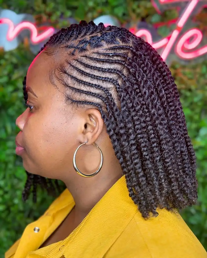 Side Braid Hairstyle with Twists Side View