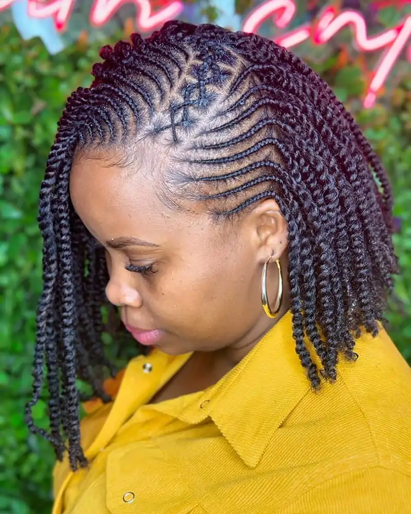 Side Braid Hairstyle with Twists Top View