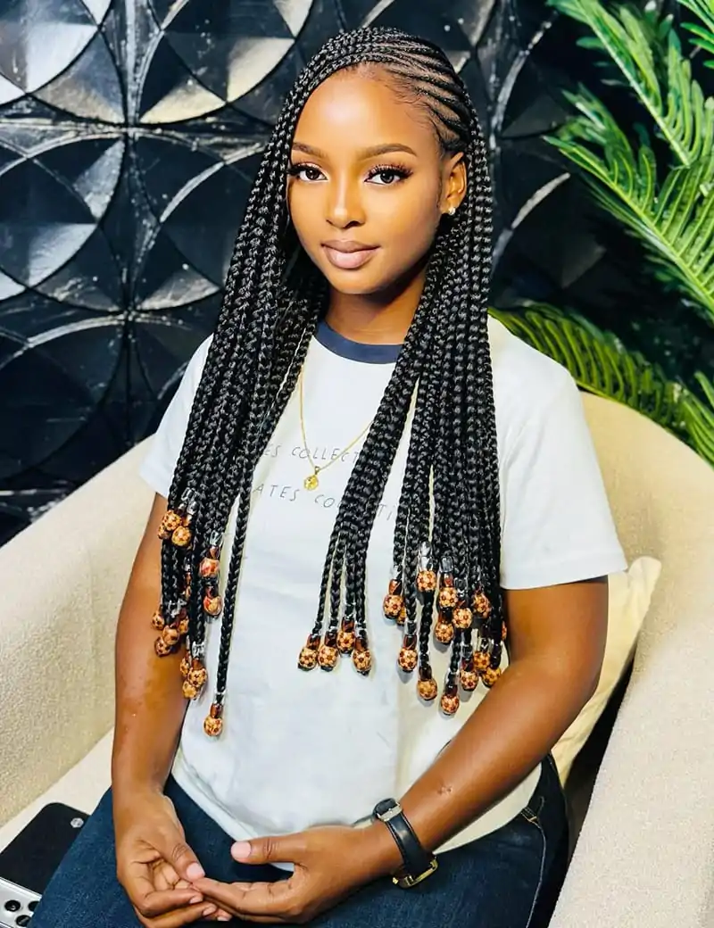 Side Part Tribal Braids with Beads