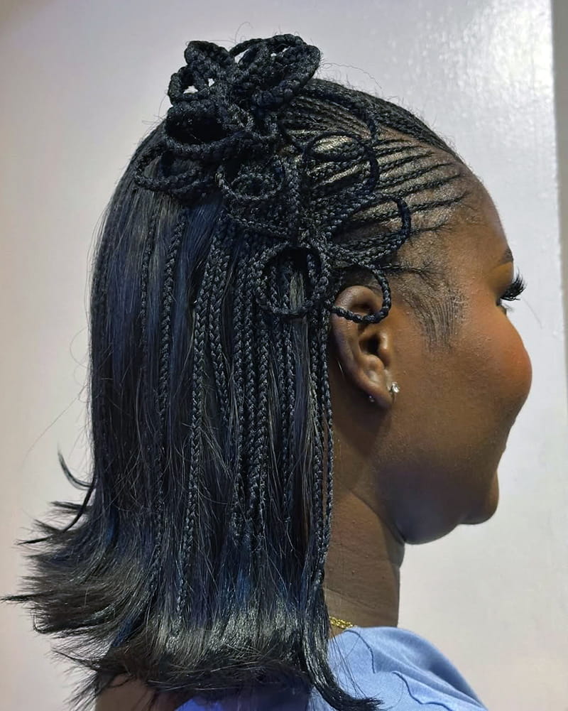 Side View of Side Braid Hairstyle with Micro Braids