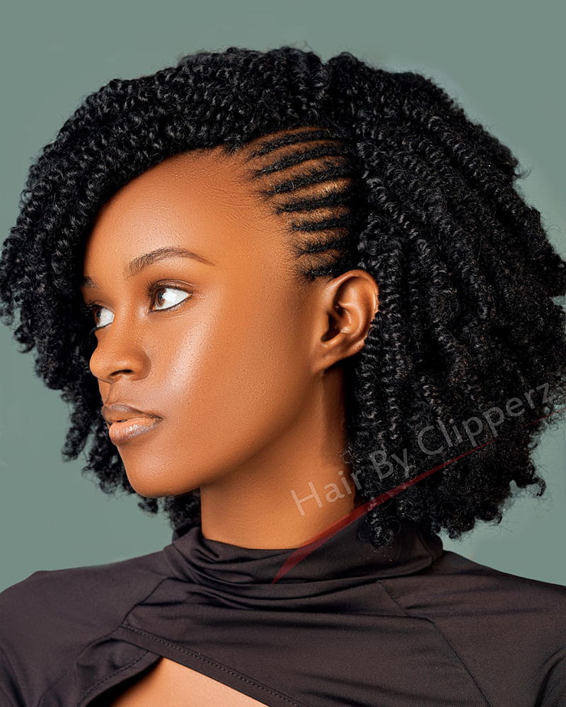 Side View of Side Braids with Twists for Extra Texture